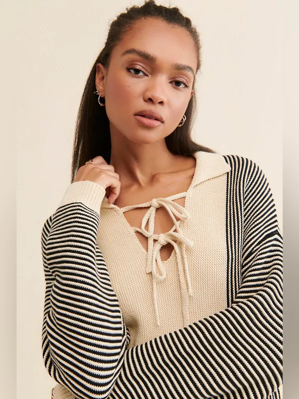 Found Striped Knit Collar Sweater| Free people Sz: S - Image 3