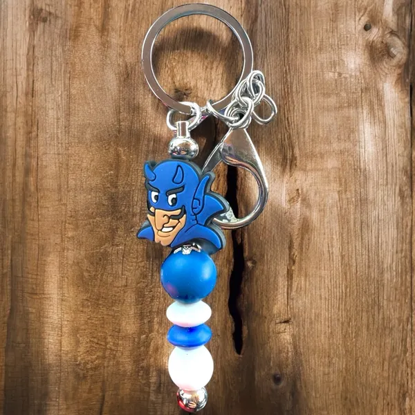 Handmade Blue Devil Keychain with Beads, Bag Charm, Zipper Pull. Team Spirit - Image 5