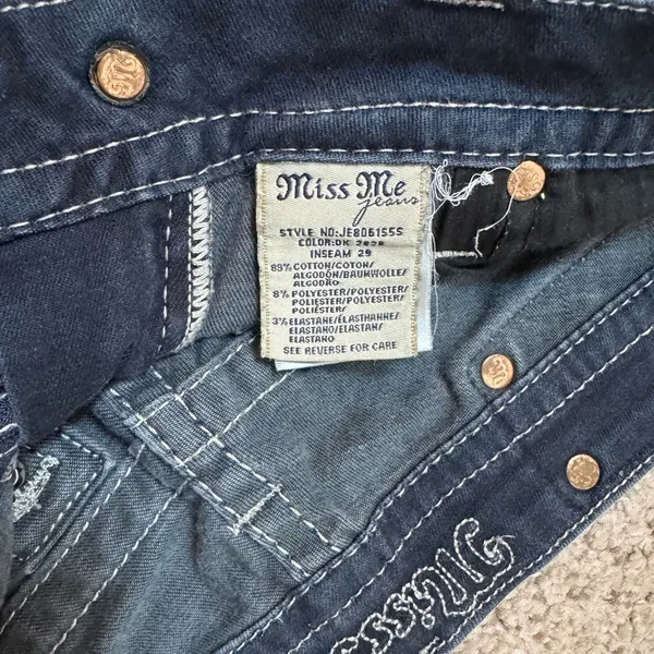 Miss Me Signature Skinny Jeans 26 Dark Wash Rhinestone Bling Y2K Western Stretch - Image 11