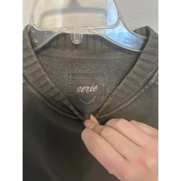 Aerie Down To Earth Oversized Crew Sweatshirt Olive Green Size XXS Comfort Cute - Image 7