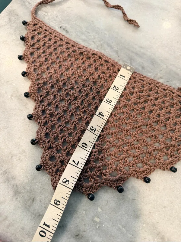 Handmade Crochet Wood Beaded Kerchief Head Scarf Cotton Boho Bandana Cottagecore - Image 6