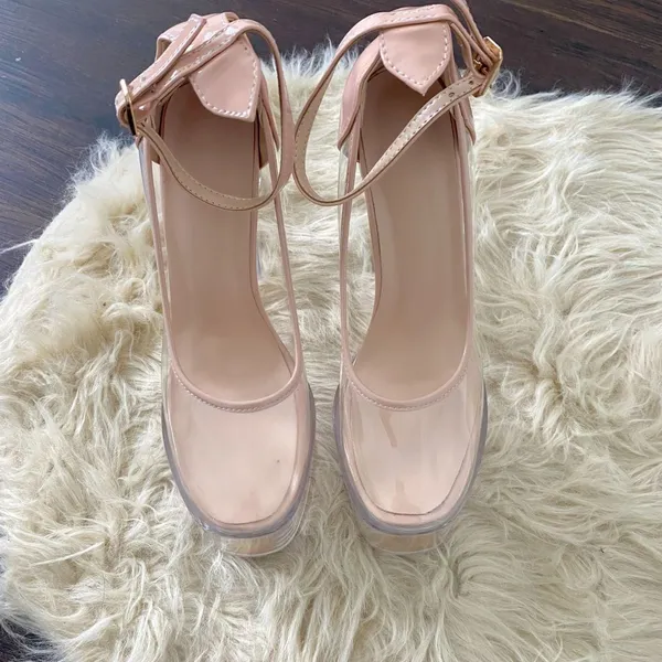 New Clear Nude Go-Go Ankle Strap Platform Ultra High Heels Miss Lola US 6.5 - Image 3