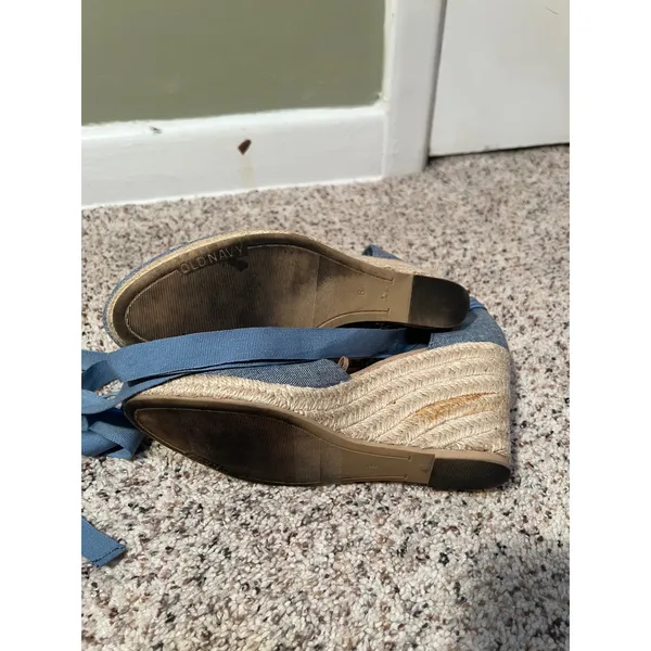 Old Navy Womens Size 8 Chambray Espadrille Wedge Shoes Ankle Ribbon Ties Sandals - Image 7