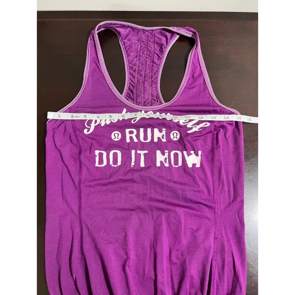 Lululemon Purple Push Yourself Run Graphic Cinched Hem Tank Top Size 4 - Image 6