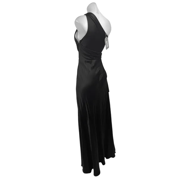 NEW Meshki Black Silk Satin One Shoulder Sleeveless Tie Waist Maxi Dress Size S - Image 2