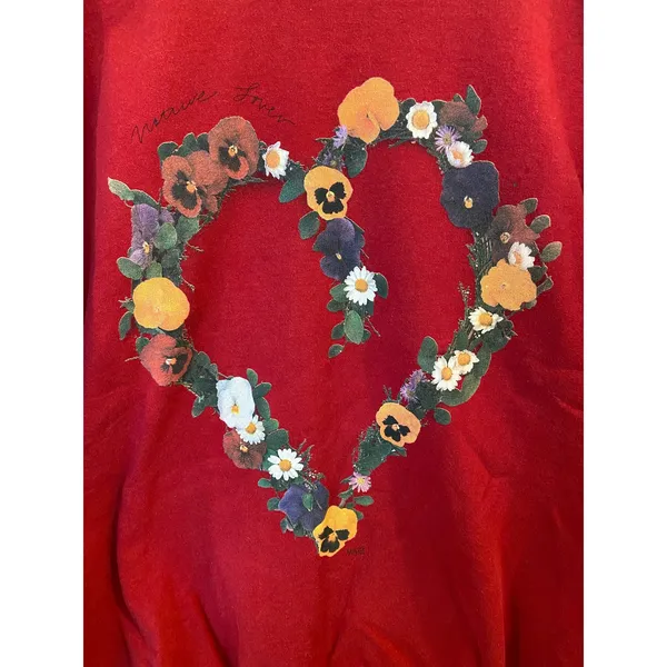 Maze Red Floral Print Long Sleeve Heart Pullover Sweatshirt Large cottagecore - Image 4