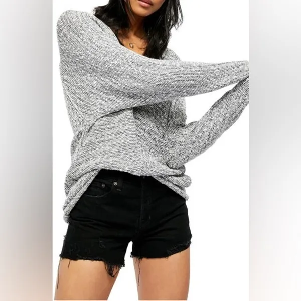Free People Bright Lights Marled Knit Sweater XL Blue White Slouchy Oversized - Image 3