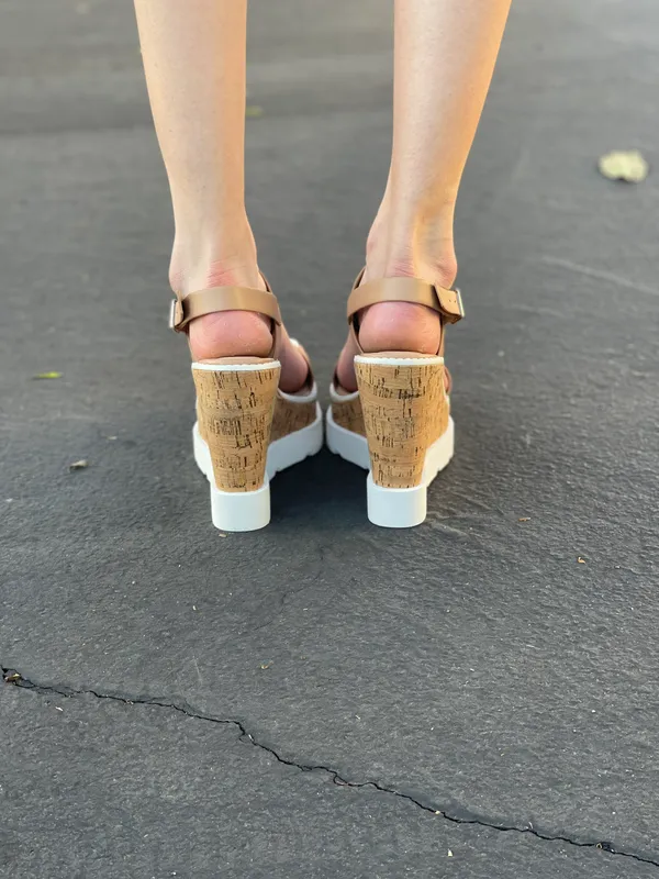 Tan/Natural Cork Platform Wedge Tan Size 7 - Image 3