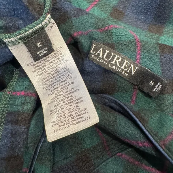 Lauren Ralph Lauren Womens Blue Green‎ Plaid Fleece Pajama Set Medium Crest Logo - Image 5