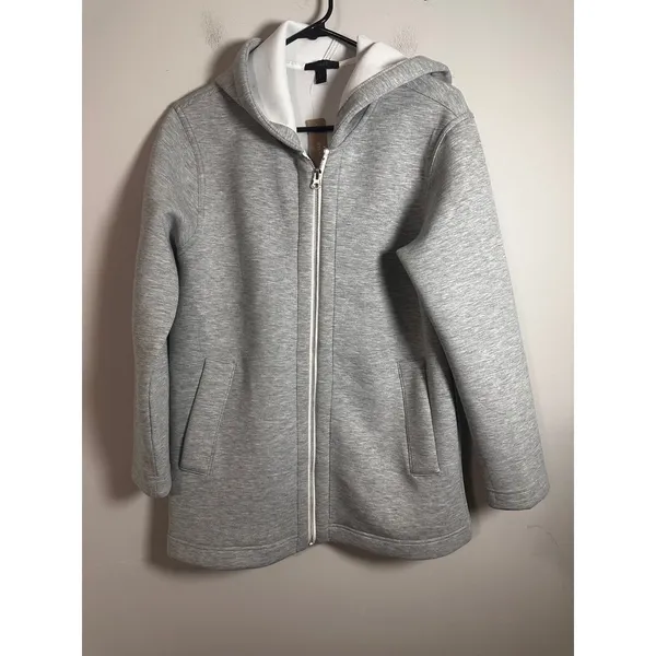 J.Crew Womens Gray Scuba Neoprene Hooded‎ Zip Up Jacket Sweat-Wicking S - Image 5