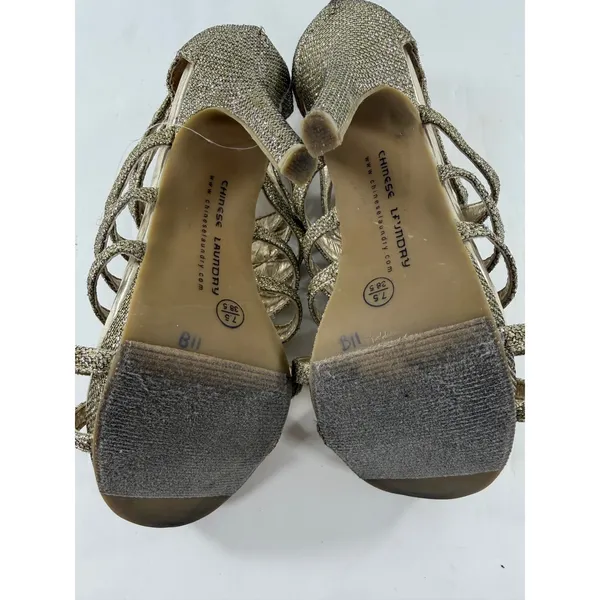 Chinese Laundry Womens Gold Glitter Strappy Platform Stiletto Heels Size 7.5 - Image 6