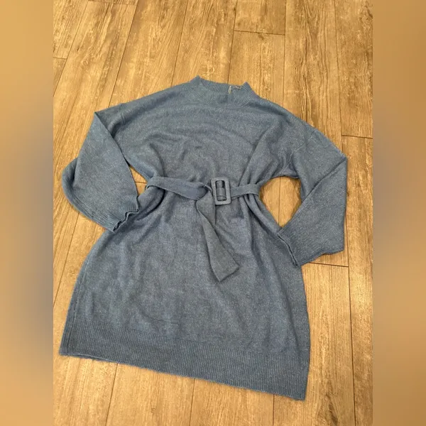 Blue Belted Sweater Dress - Image 5