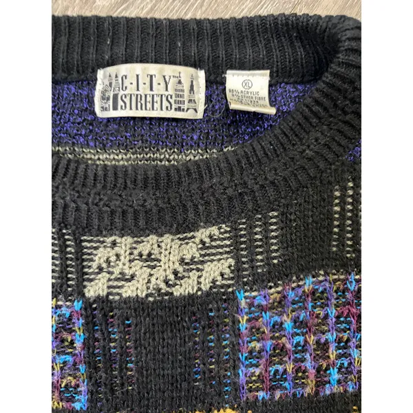 City Streets Vintage Sweater XL Colorblock Geometric 90s Knit - Image 5