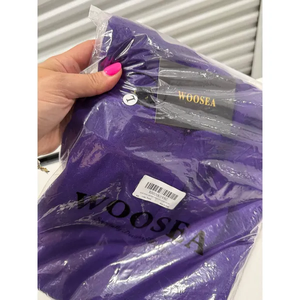 WOOSEA Womens Purple Ruffle Split Bodycon Mermaid Evening Cocktail Dress Size L - Image 5