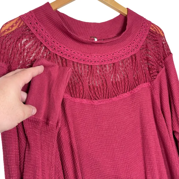 FREE PEOPLE Women’s Spring Valley Lace Trim Long Sleeve Thermal Top - Image 4