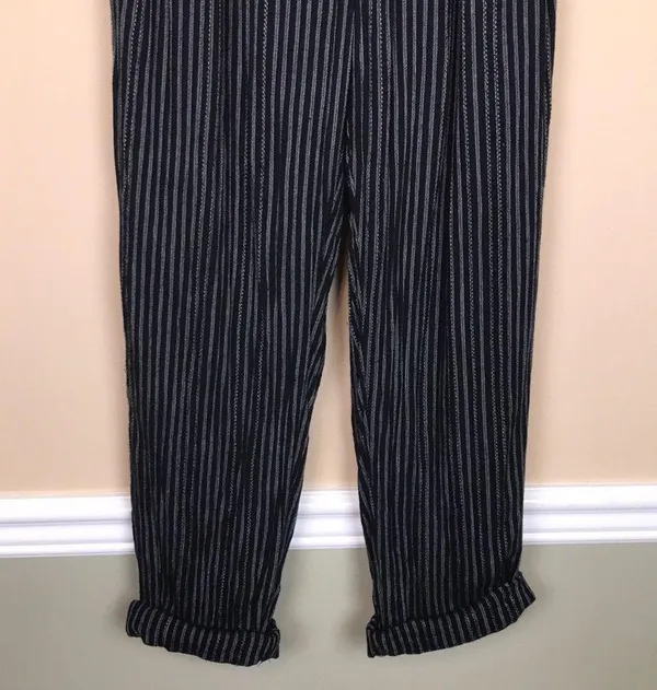 American Eagle Women’s Striped Black White Tie High Waist Rolled Hem Pants - Image 3
