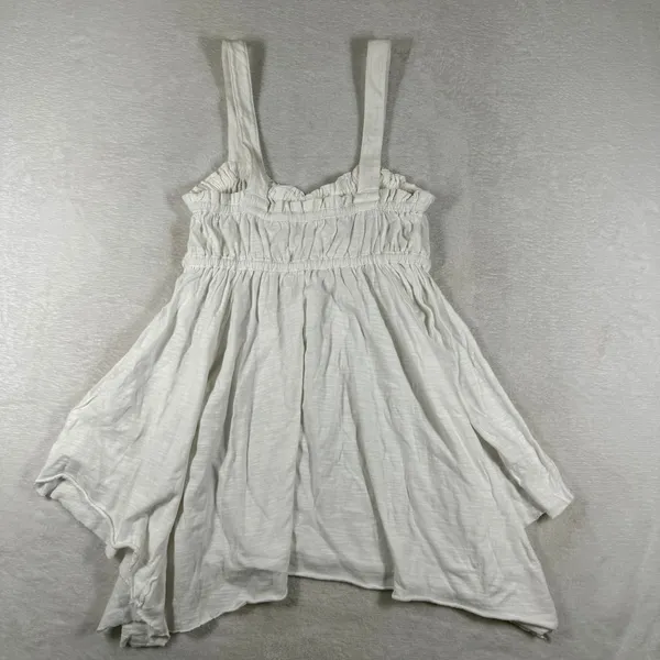 Free People White Cotton Smocked Babydoll Cami Tank Top Sharkbite Hem Small - Image 6