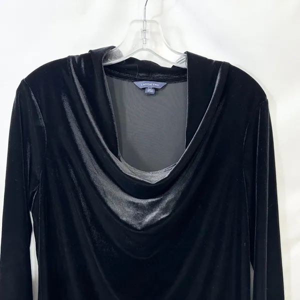 Lands End Large Top Black Velvet Cowl‎ Neck Holiday Formal Evening Witchy 190 - Image 3