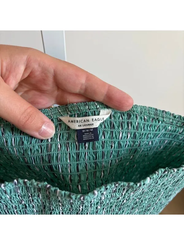 American Eagle NWOT Women's Green Striped Shirred Bandeau Crop Top Size M - Image 2