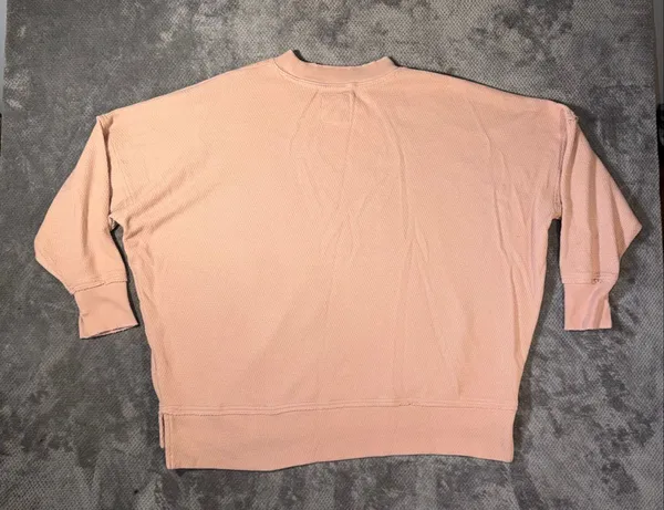 Aerie L Oversized Waffle Knit Crewneck Sweatshirt Blush Pink Side Slit Cozycore - Image 7