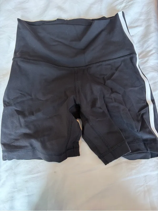 lululemon athletica Black Bike Shorts with White Side Stripe - Image 3