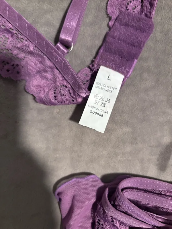 New! 3 Piece Purple Lace Bralette, Mini Skirt with G-String Crotchless - Image 9