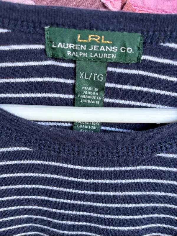 Lauren Ralph Lauren Navy and White Striped Long-Sleeve Tee with Shoulder Buttons - Image 3