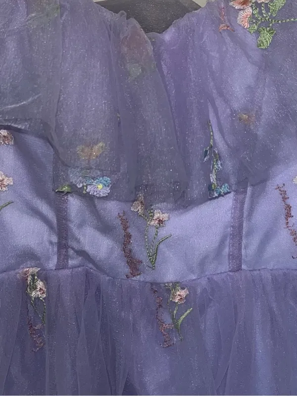Boutique Lavender Floral Embroidered Tulle Mini Dress - Image 3