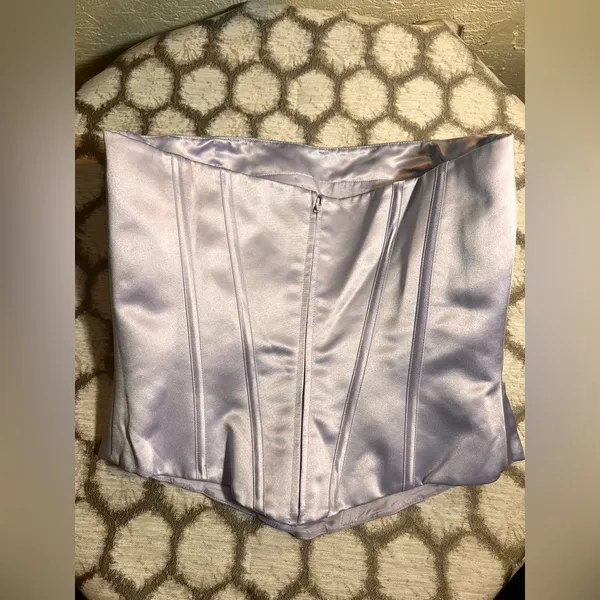 Strapless Satin Corset Top in Light Lavender 10 Purple - Image 8