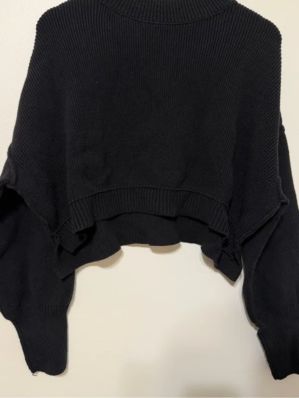 Free People Easy Street Crop Pullover Sweater Size Small Black Oversized Knit - Image 5