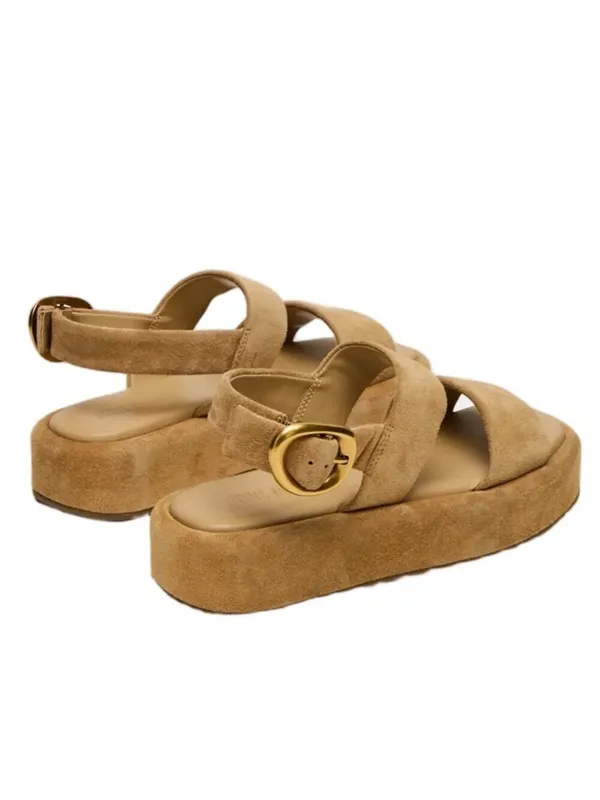 Steve Madden BARONI Natural Suede Leather Platform Sandals Beige Sz 7 Minimalist - Image 2