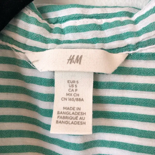 H&M 100% Cotton Green and White Oversized Striped Button Down Shirt Size S - Image 5