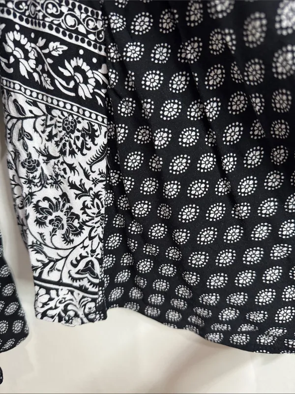 Fig and Flower Layered Boho Mixed Print Tie-Front Bell Long Sleeve Blouse size L - Image 7