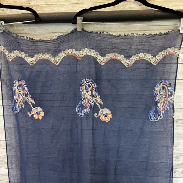 NWT Stitch Fix Accessory Collective Amery Scarf Navy Embroidered Paisley Boho - Image 3