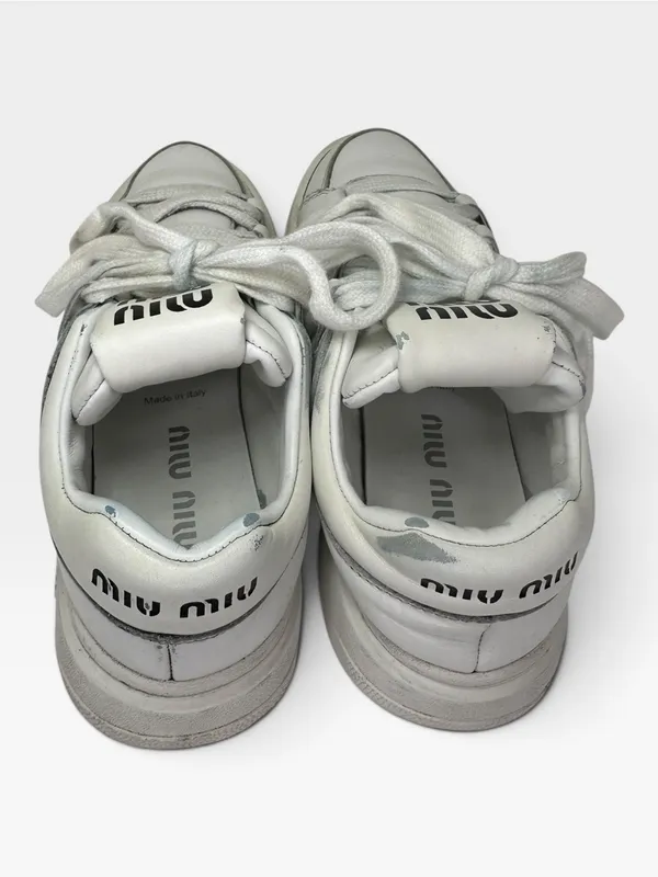 Miu Miu White Leather Logo Low Top Sneakers Made in Italy SIZE 35.5 - Image 5