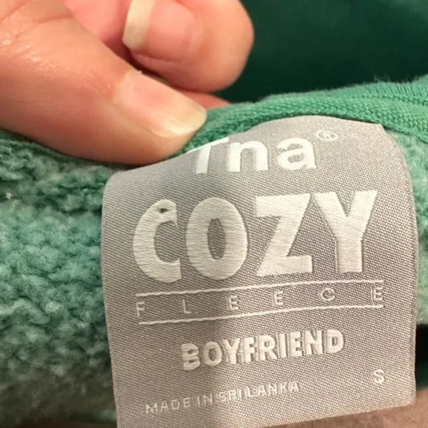 Aritzia TNA Cozy Fleece Green Boyfriend Zip Hoodie Oversized Small - Image 7