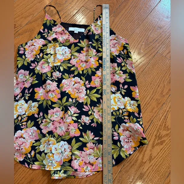 LOFT Floral V-Neck Cami Tank Top – Black Pink Yellow – Size M - Image 3