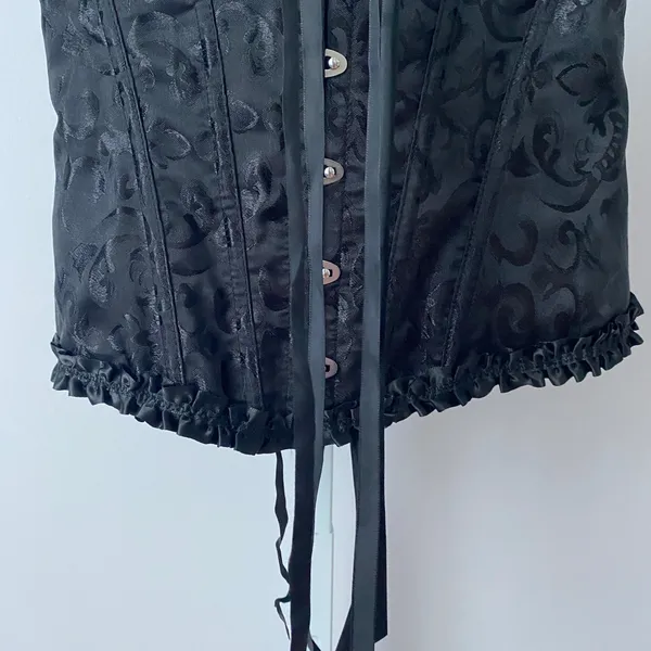 Jacquard Moody Witchy MobWife Renaissance Goth Corset Top M Black - Image 3
