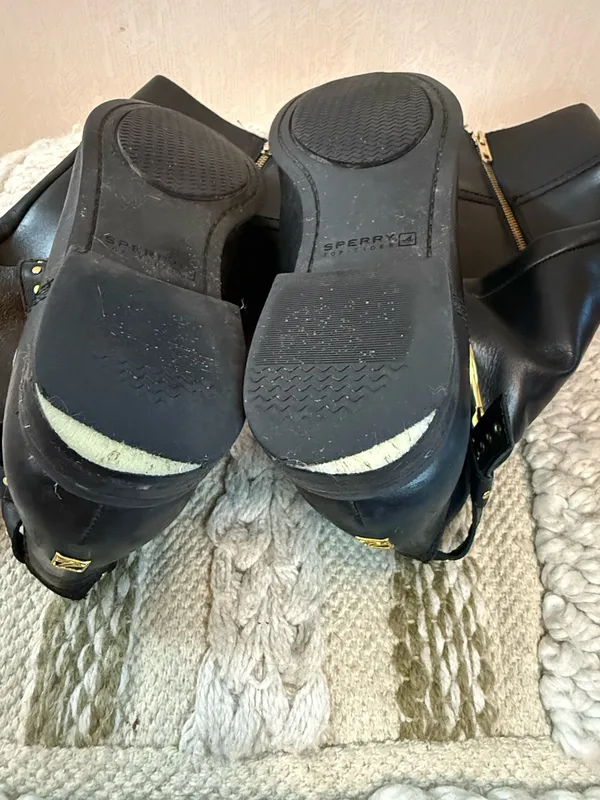 Sperry Top-Sider Black Leather Tall Riding Boots Gold Studded Size 10M - Image 8