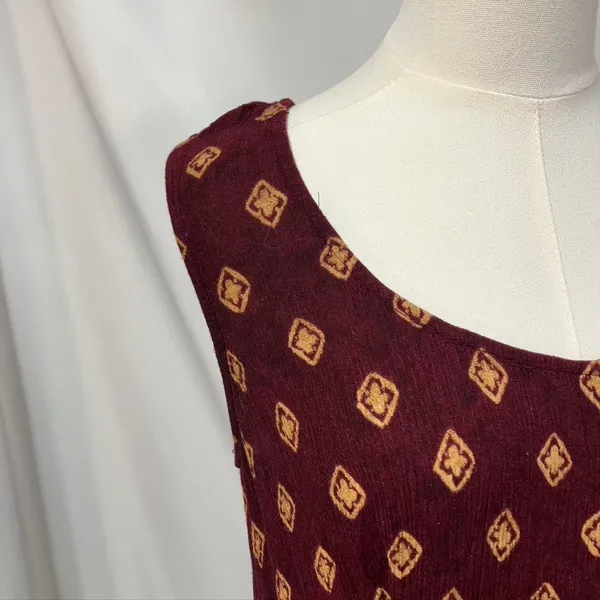 Vintage Rabbit Rabbit Rabbit Rayon Slip‎ Dress Womens M USA Made Maroon Gold - Image 3