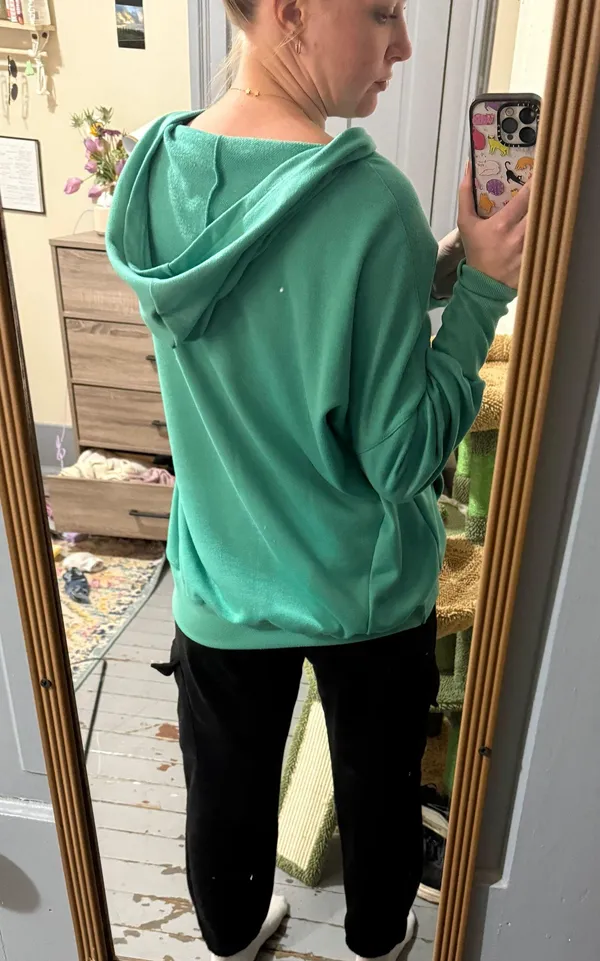Green Hoodie With Buttons Size M - Image 2