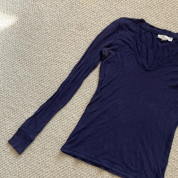 Bella Swan Fitted Long Sleeve Shirt Navy Blue Y2K Indie Sleaze V-Neck Cotton S - Image 4