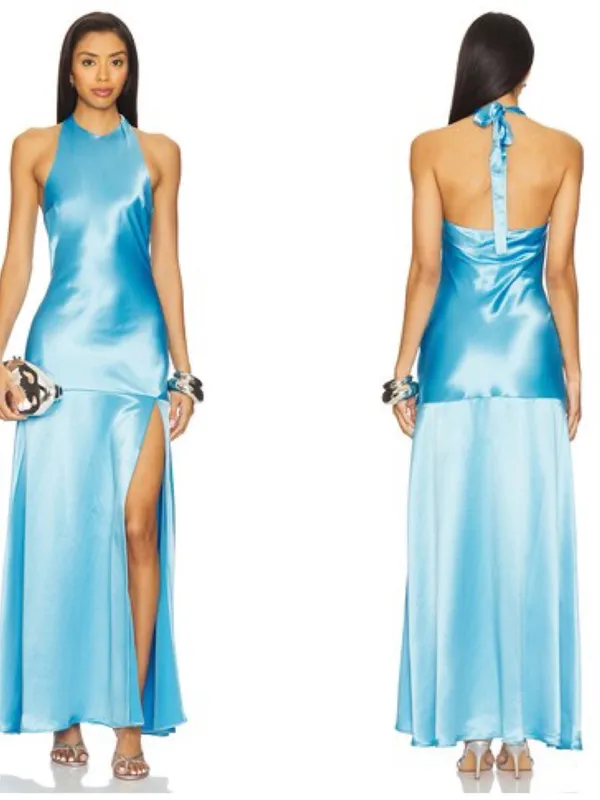 Revolve NWT Line & Dot Alessia Maxi Blue Long Dress Prom Wedding Guest Sz Medium flaw - Image 2