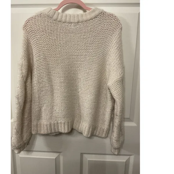 Aerie Cream Cableknit Crewneck Sweater, XS - Image 4