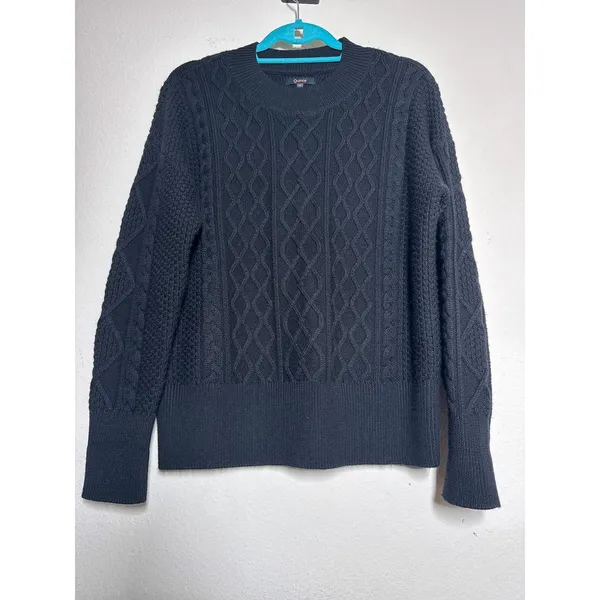 Quince Australian Merino Wool Women's Cable Knit Sweater Black S - Image 2