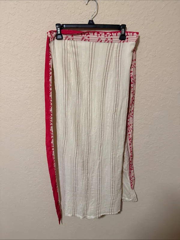 Free People Cream Maxi Wrap Skirt with Red Trim - Image 3