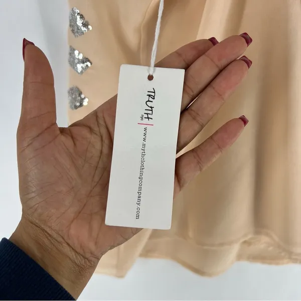 Truth NYC Sheer Lightweight Pink Chiffon SIlver Emellished Sequins‎ Strappy Tank - Image 9