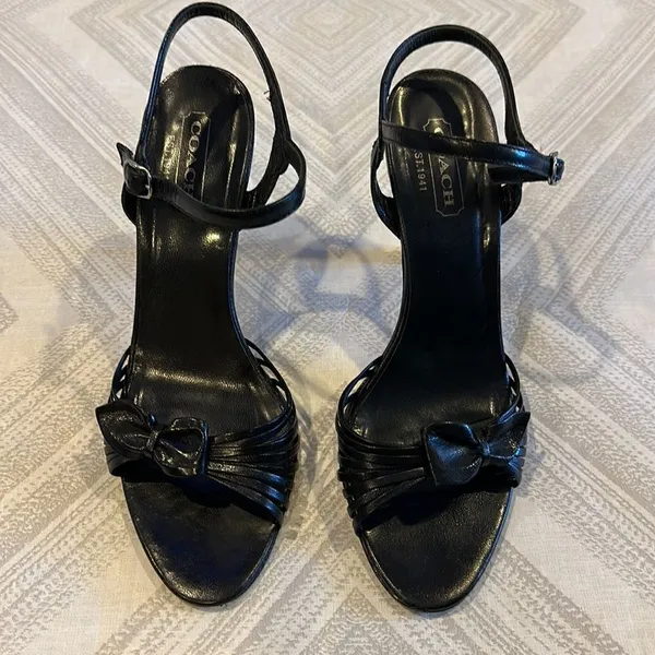 Coach Joelle Black Kid Leather Strappy Bow Heels Size 7.5 - Image 2