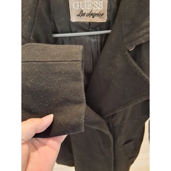 Guess Black Double Breasted Peacoat Wide Shawl Collar Fitted Wool Blend S 2000s - Image 2