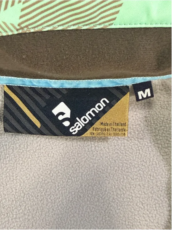 Salomon Women’s Fleece Lined Softshell Ski Jacket Geometric Plaid Mint Brown M - Image 4